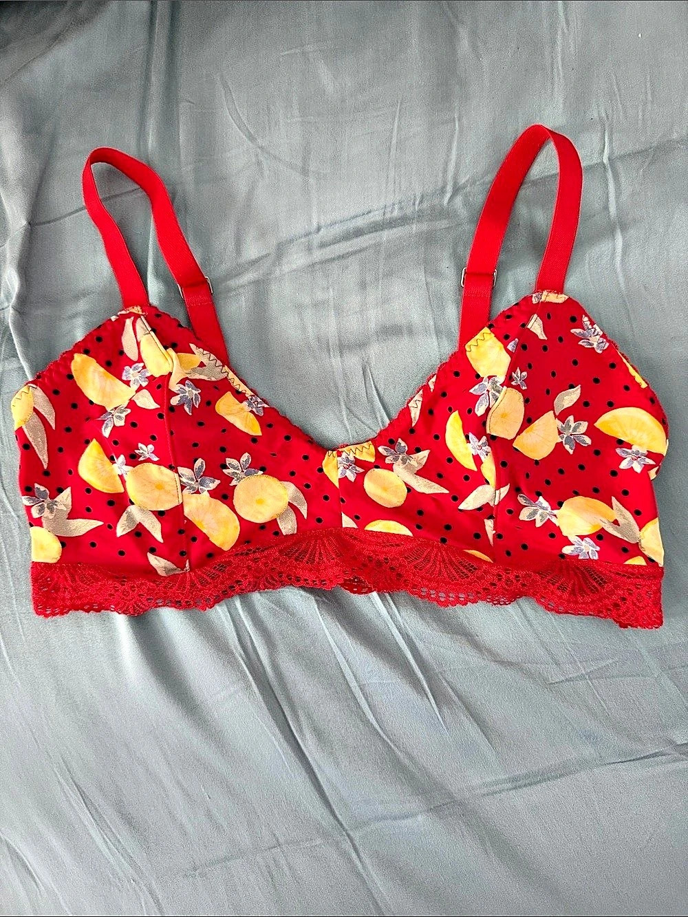Free People Mari Printed Bralette Floral Lace Bra in Red